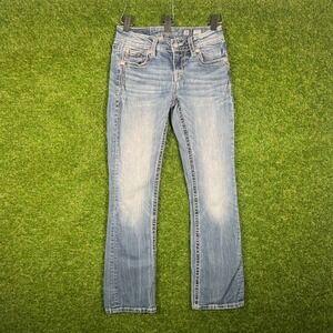 Miss Me Low Rise Slim Boot Jeans Blue Wing Rhinestone Size 26